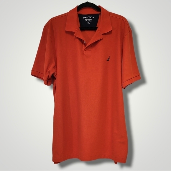 Nautica Polo Men Polo XL Orange Performance‎ Deck Shirt Logo Standard Fit - Picture 1 of 6